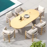 7-teilige Garten-Essgruppe aus Aluminium mit Ausziehtisch und 6 Geflechtstühlen