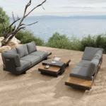 Modulares Gartenlounge-Set Tevara aus Teakholz und Aluminium für 6 Personen – Grau – Image 4
