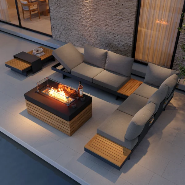 Modulares Gartenlounge-Set Tevara aus Teakholz und Aluminium für 6 Personen – Grau