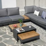 Modulares Gartenlounge-Set Tevara aus Teakholz und Aluminium für 6 Personen – Grau – Image 5