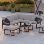 Garten-Ecklounge Odyssea für 7 Personen aus Aluminium mit Tisch und Kissen – Grau