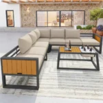 Modulares Gartenmöbel-Set Grau aus Eisen mit verstellbarer Rückenlehne, Eisbehälter und 10 cm Kissen – Image 2