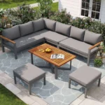 Gartenmöbel-Set für 7–8 Personen mit Esstisch, wetterbeständigem Design und Gestell aus verzinktem Eisen – Bild 2