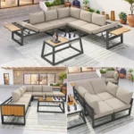 Modulares Gartenmöbel-Set Grau aus Eisen mit verstellbarer Rückenlehne, Eisbehälter und 10 cm Kissen