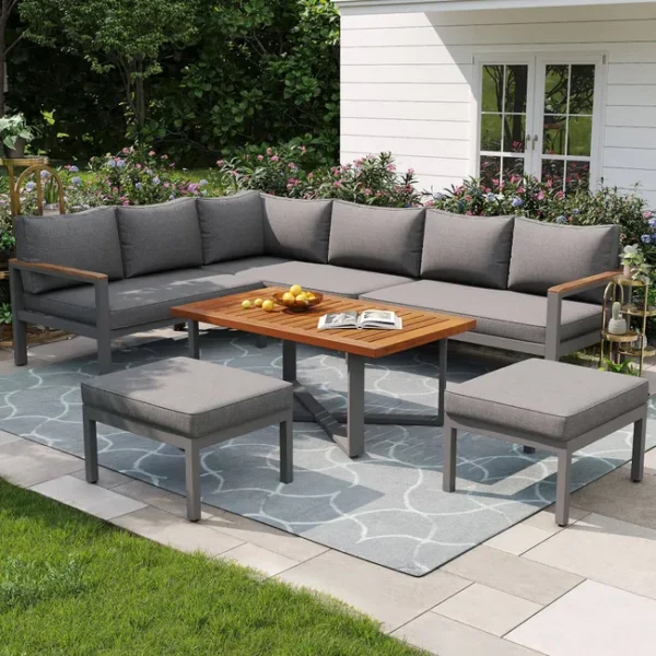 Gartenmöbel-Set für 7–8 Personen mit Esstisch, wetterbeständigem Design und Gestell aus verzinktem Eisen