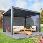 Bioklimatische Pergola 3x4 m Anthrazit aus Aluminium mit verstellbaren Lamellen und 2 Seitenrollos – TRIOMPHE – Image 2