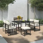 Gartenmöbel-Set aus Metall für 6 Personen – Tisch + 4 Sessel + 2 Hocker – Weiß und Schwarz – Image 10