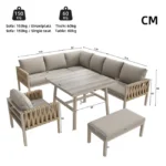 Gartenmöbel-Set mit Tischplatte aus gehärtetem Glas inklusive Sitz- und Rückenkissen – Beige – Image 3