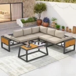 Modulares Gartenmöbel-Set Grau aus Eisen mit verstellbarer Rückenlehne, Eisbehälter und 10 cm Kissen – Image 3