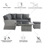 Gartenlounge NATERIAL Davos Ecksofa Set Grau Aluminium 6 Personen – Image 12