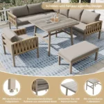 Gartenmöbel-Set mit Tischplatte aus gehärtetem Glas inklusive Sitz- und Rückenkissen – Beige – Image 4