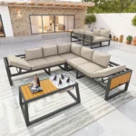 Modulares Gartenmöbel-Set Grau aus Eisen mit verstellbarer Rückenlehne, Eisbehälter und 10 cm Kissen – Image 4