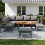 Gartenmöbel-Set für 7–8 Personen mit Esstisch, wetterbeständigem Design und Gestell aus verzinktem Eisen – Bild 4