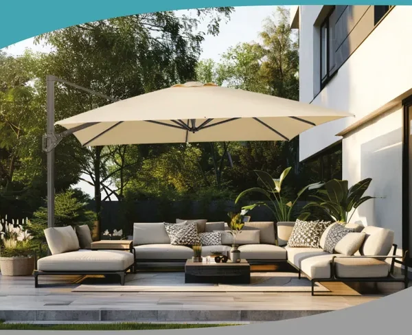 Schneider Tavo Ampelschirm 400x300 cm Natur Beige 360° drehbar neigbar inklusive Schutzhülle und Plattenständer