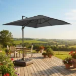 Ampelschirm 4x3 m Grau 360° drehbar neigbar Sonnenschirm mit rollbarem Schirmständer und Kurbel