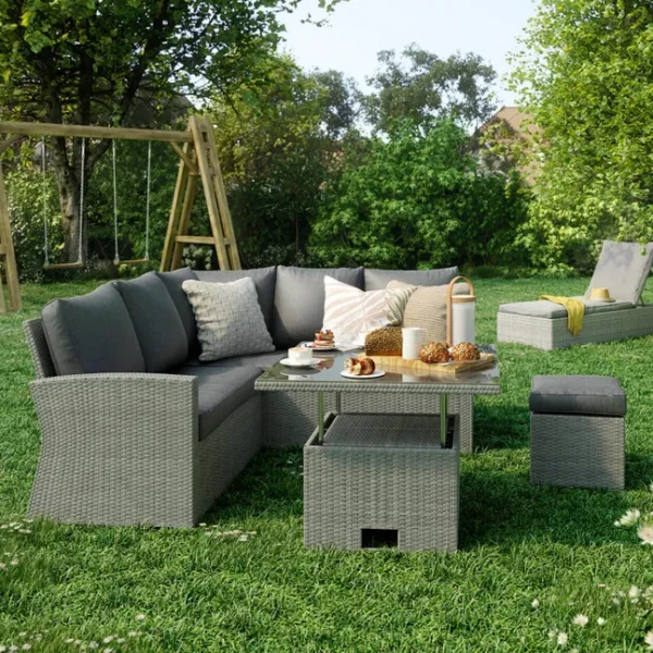 Gartenlounge NATERIAL Davos Ecksofa Set Grau Aluminium 6 Personen