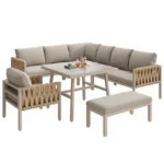 Gartenmöbel-Set mit Tischplatte aus gehärtetem Glas inklusive Sitz- und Rückenkissen – Beige – Image 5