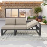 Modulares Gartenmöbel-Set Grau aus Eisen mit verstellbarer Rückenlehne, Eisbehälter und 10 cm Kissen – Image 5