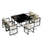 Gartenmöbel-Set aus Metall für 6 Personen – Tisch + 4 Sessel + 2 Hocker – Weiß und Schwarz – Image 7