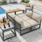 Modulares Gartenmöbel-Set Grau aus Eisen mit verstellbarer Rückenlehne, Eisbehälter und 10 cm Kissen – Image 6