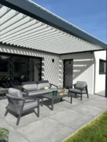 Gartenlounge KELIA für 5 Personen aus Aluminium mit Couchtisch und Olefin-Kissen – Anthrazitgrau