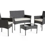 Gartenmöbel-Set für 4 Personen aus Polyrattan schwarz/weiß – Modell Marbella – Best Mobilier