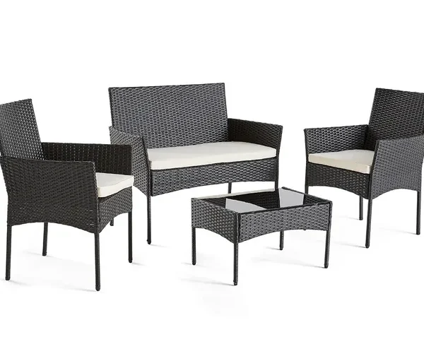 Gartenmöbel-Set für 4 Personen aus Polyrattan schwarz/weiß – Modell Marbella – Best Mobilier