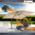 Schneider Tavo Ampelschirm 400x300 cm Natur Beige 360° drehbar neigbar inklusive Schutzhülle und Plattenständer – Image 7