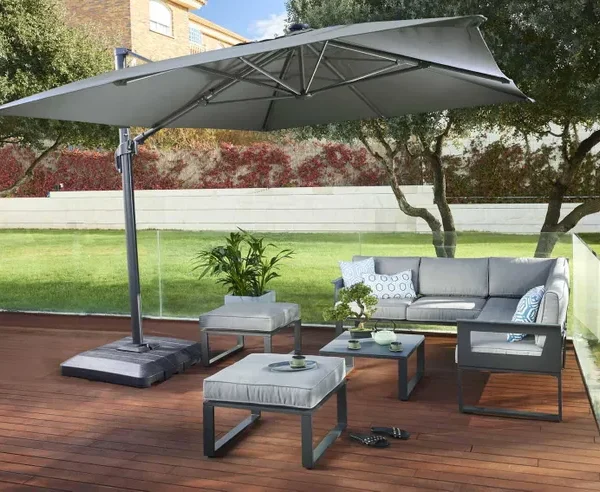 Naterial Sonora Ampelschirm 391x282 cm Grau Aluminium 360° drehbar neigbar UV-Schutz Sonnenschirm