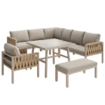 Gartenmöbel-Set mit Tischplatte aus gehärtetem Glas inklusive Sitz- und Rückenkissen – Beige – Image 7