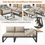 Modulares Gartenmöbel-Set Grau aus Eisen mit verstellbarer Rückenlehne, Eisbehälter und 10 cm Kissen – Image 7